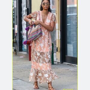 Revolve Mia Maxi Dress in Peach For Love & Lemons Long Embroidery Dress